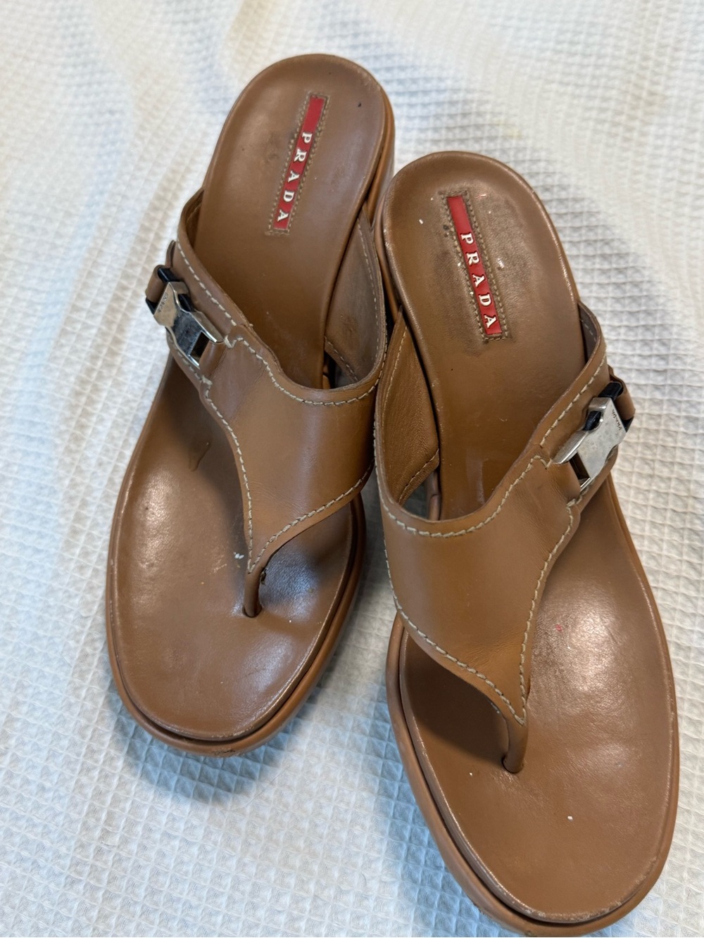 $1600.00 Prada Brown Leather Insole with Red Logo Strip 38.5